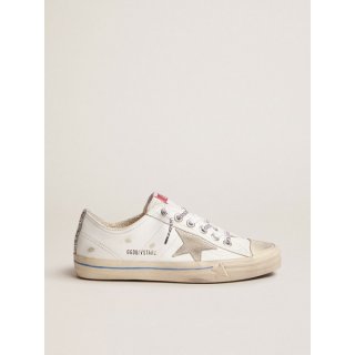 White leather V-Star sneakers with glittery vertical strip