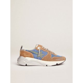 Running Sole sneakers in light blue mesh with tobacco-colored suede inserts and military-green suede star