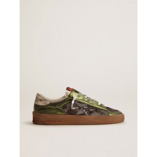 Stardan LAB sneakers with dark green pony skin upper and white crackle leather heel tab