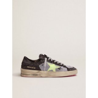 Stardan sneakers with glittery upper, fluorescent yellow star and mesh inserts