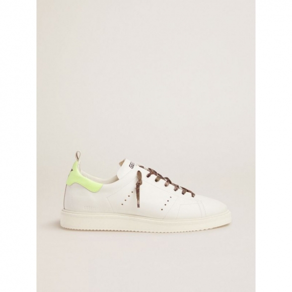 White Starter LTD sneakers with fluorescent yellow heel tab