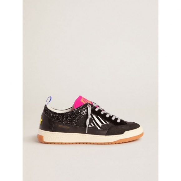 Men's black Yeah sneakers with glitter and zebra-print star