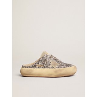 Space-Star Sabot shoes in silver glitter with shearling lining