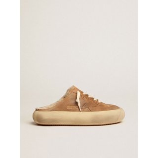 Space-Star Sabot shoes in tobacco-colored suede with shearling lining