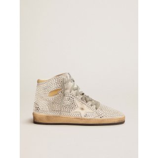 Sky-Star sneakers in optical white suede with all-over crystals and white nappa leather star