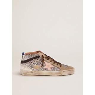 Mid Star sneakers with silver glitter upper and pale pink star