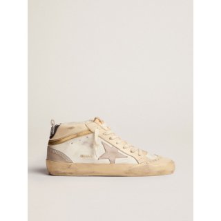 Mid Star sneakers with light gray suede star and chrome-effect gold leather flash