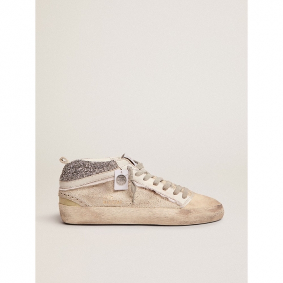 Mid Star sneakers with off-white reverse leather upper and Swarovski crystal heel tab