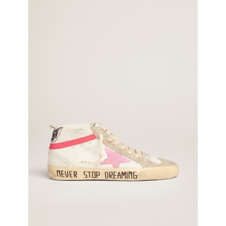 Mid Star sneakers in white leather with pink canvas star and black lettering on the foxing