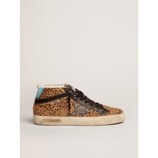 Mid Star sneakers in animal-print pony skin with silver glitter star