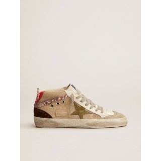 Mid Star sneakers in cream-colored mesh with suede and glitter details