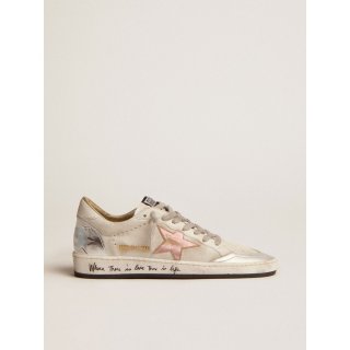 Ball Star sneakers in white suede with multicolored metallic leather inserts