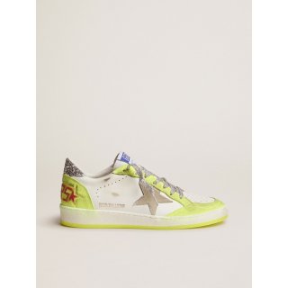 White Ball Star sneakers with fluorescent yellow inserts and glitter