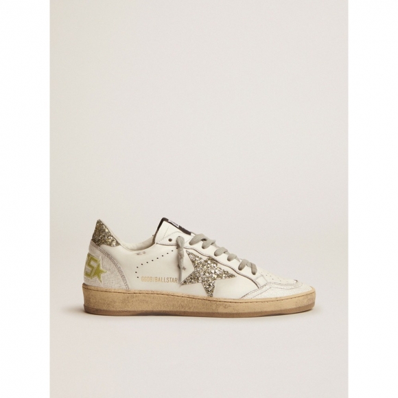 Ball Star LTD sneakers in white leather with light green glitter