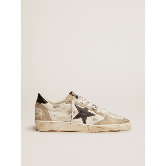 Ball Star sneakers in white leather and ice-gray suede with black leather detail