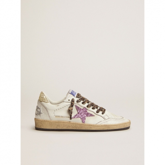 Ball Star LTD sneakers in white leather with colored glitter heel tab and star