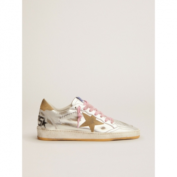 Ball Star LTD sneakers in silver laminated leather with sand-colored suede details