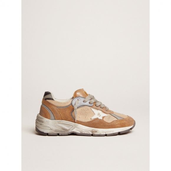 Dad-Star sneakers in tobacco-colored mesh and suede with white leather star and black leather heel tab