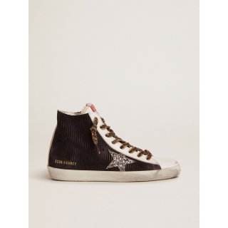 Francy sneakers in black suede with corduroy print and shearling lining