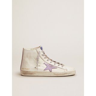 Francy sneakers with foxing with floral decorations and lavender-colored star