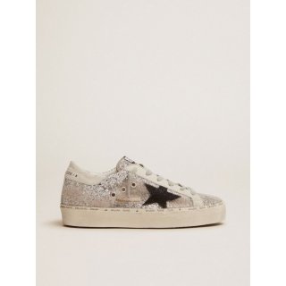 Hi Star sneakers in silver glitter and wool and star with chenille embroidery