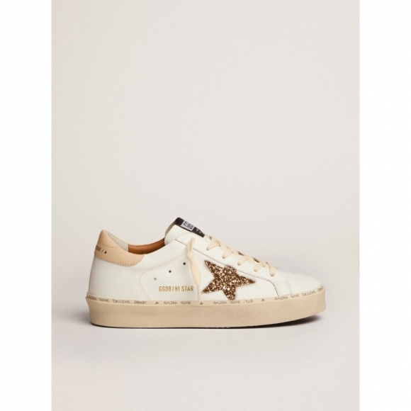 Hi Star sneakers with gold glitter star and beige leather heel tab