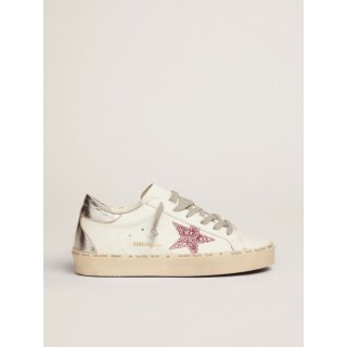 Hi Star sneakers with silver laminated leather heel tab and pink glitter star