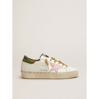 Hi Star sneakers with green laminated leather heel tab and pink crocodile-print leather star