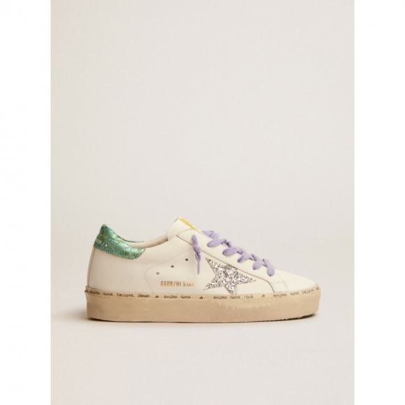 Hi Star LTD sneakers with silver glitter star and snake-print aquamarine leather heel tab