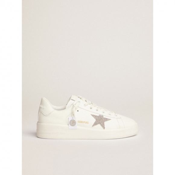 Purestar sneakers in white leather with silver-colored crystal star