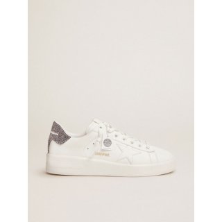 Purestar sneakers in white leather with silver crystal heel tab