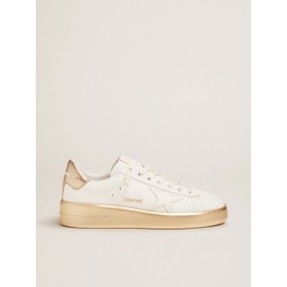 Purestar sneakers in white leather with foxing and gold laminated leather heel tab