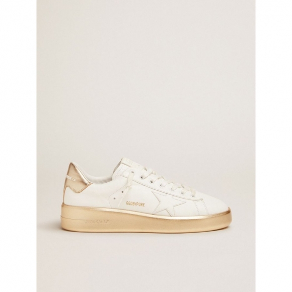 Purestar sneakers in white leather with foxing and gold laminated leather heel tab