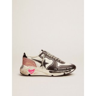 Running Sole sneakers in white snake-print leather with contrasting black details