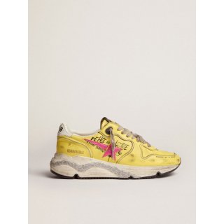 Running Sole sneakers in yellow nappa leather with pink plastic-effect glitter star and all-over lettering