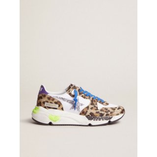 Running Sole sneakers in leopard-print pony skin with silver glitter inserts.