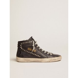 Slide sneakers in metal studded leather