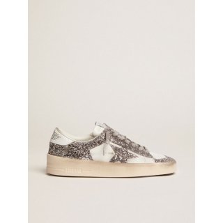Stardan sneakers in white leather and silver glitter