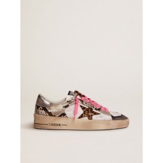Stardan LAB sneakers with snake-print leather upper and leopard-print pony skin star
