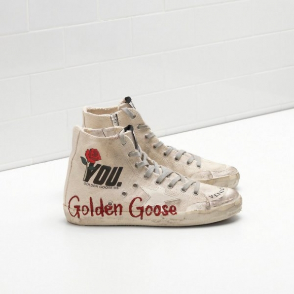Golden Goose Francy Sneakers Handwritten Detail Star In Leather White Women
