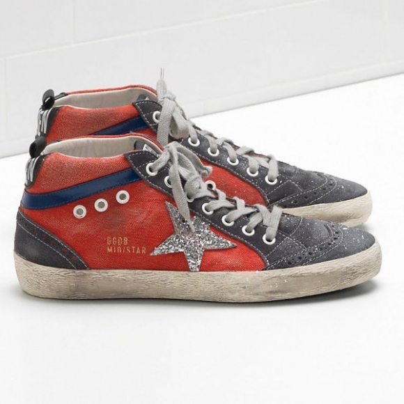 Golden Goose Mid Star Sneakers Glitter Coated Star Red Women