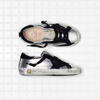 Golden Goose Super Star Laminated Calf Leather Silver Kids