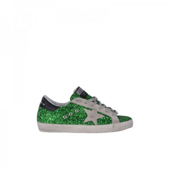 Golden Goose Super Star Sneakers Green Glitter And Leather Women