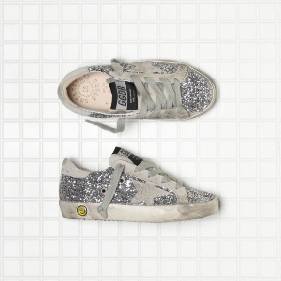 Golden Goose Super Star Sneakers In Leather And Glitter And Leather Star Kids