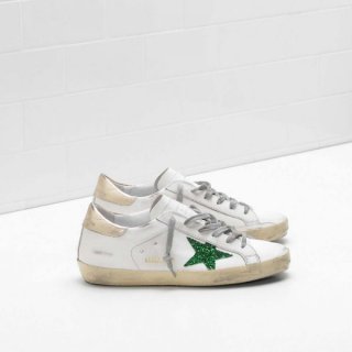 Golden Goose Super Star Sneakers White Green Sequins Women