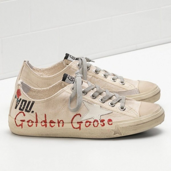Golden Goose V-Star Sneakers Handwritten Detail Star In Leather White Women