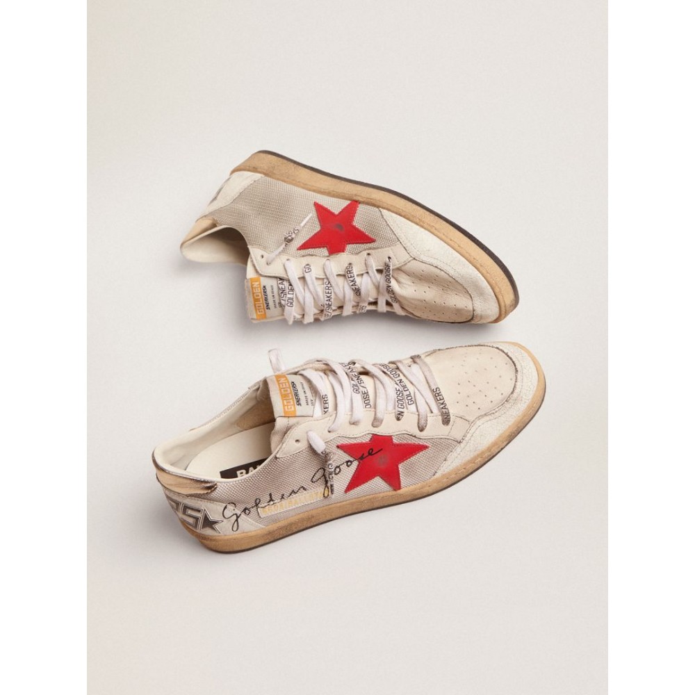 Ball Star sneakers in pale silver mesh with red leather star