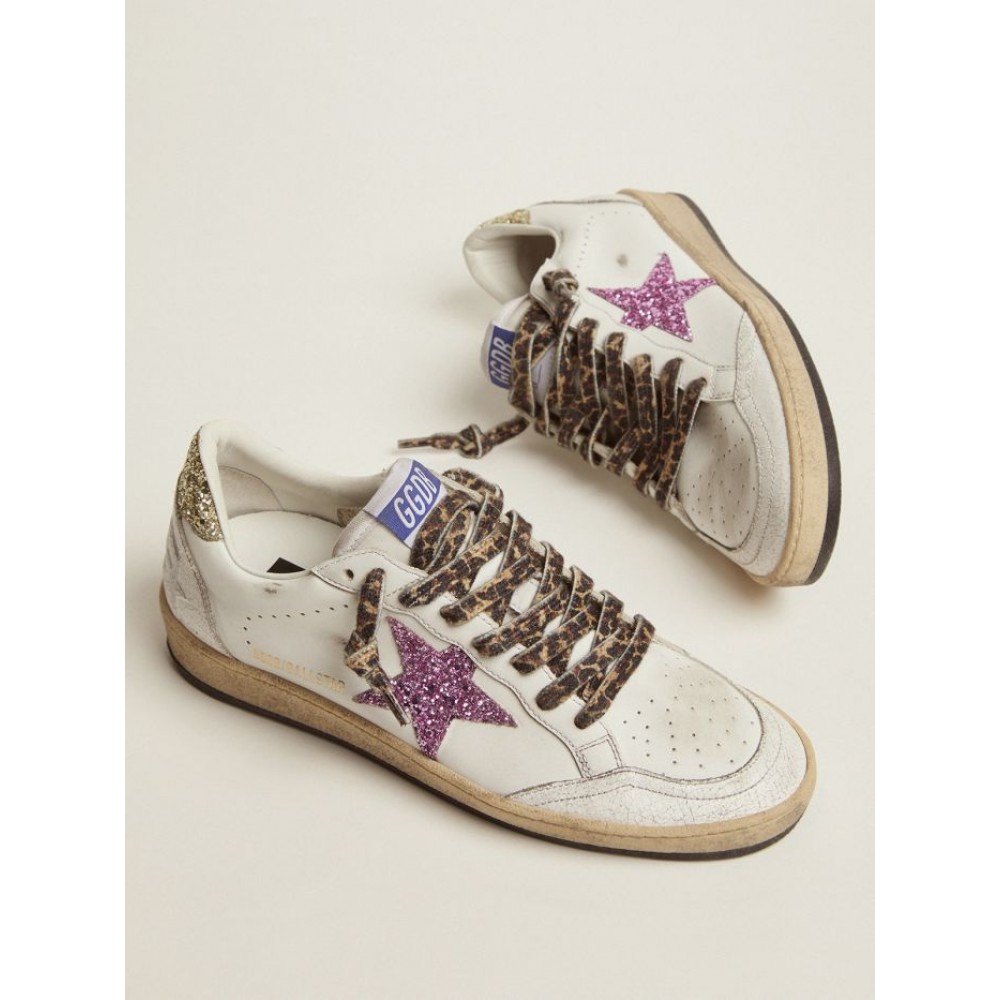 Ball Star LTD sneakers in white leather with colored glitter heel tab and star